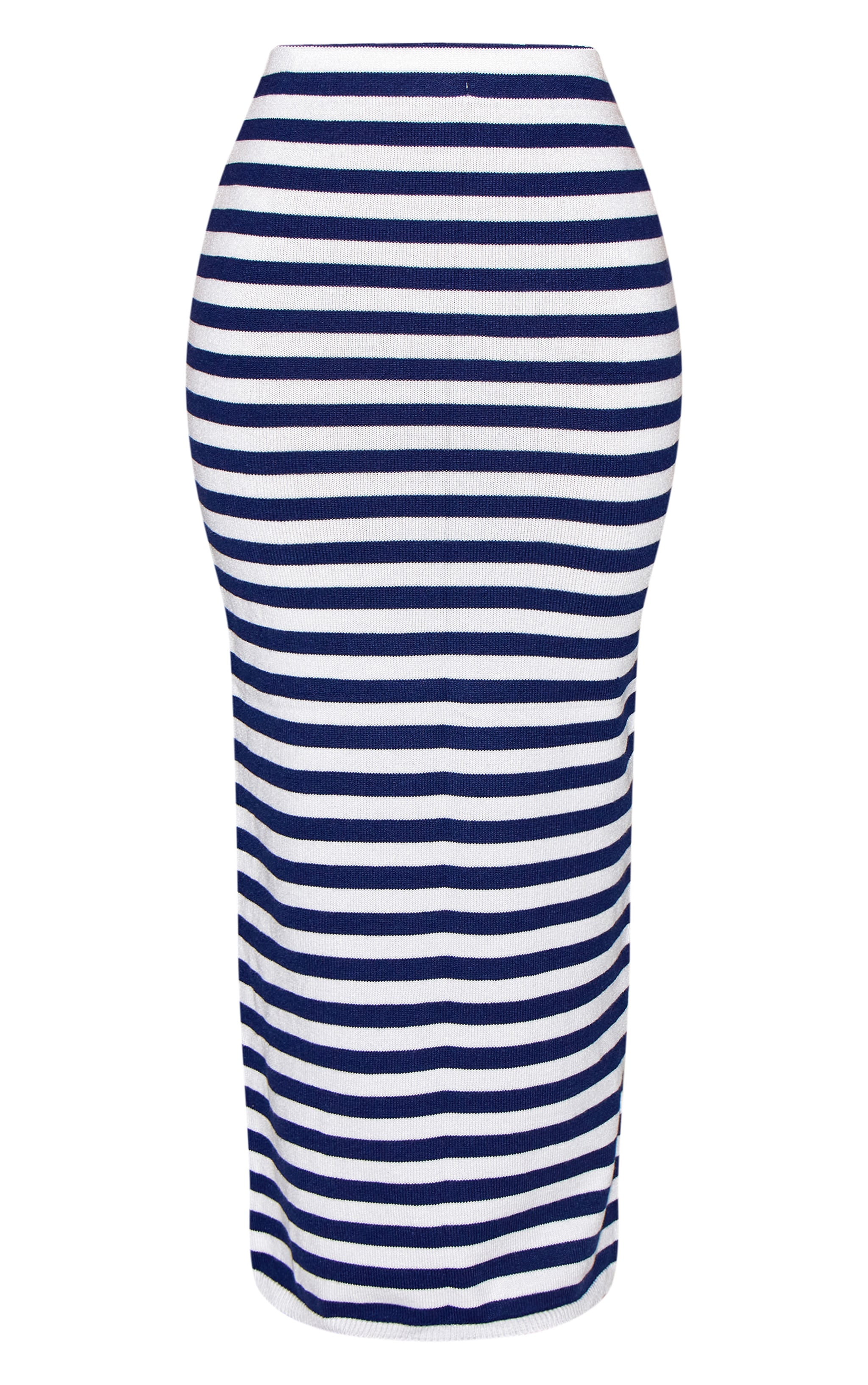 Petite Jupe longue en maille tricot bleu marine à rayures et taille basse image 5