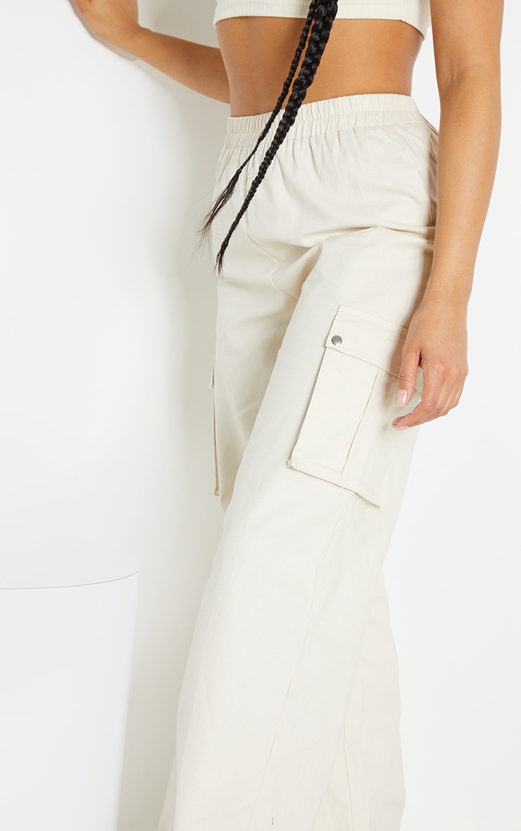 Cream Wide Leg Cargo Trousers Trousers PrettyLittleThing