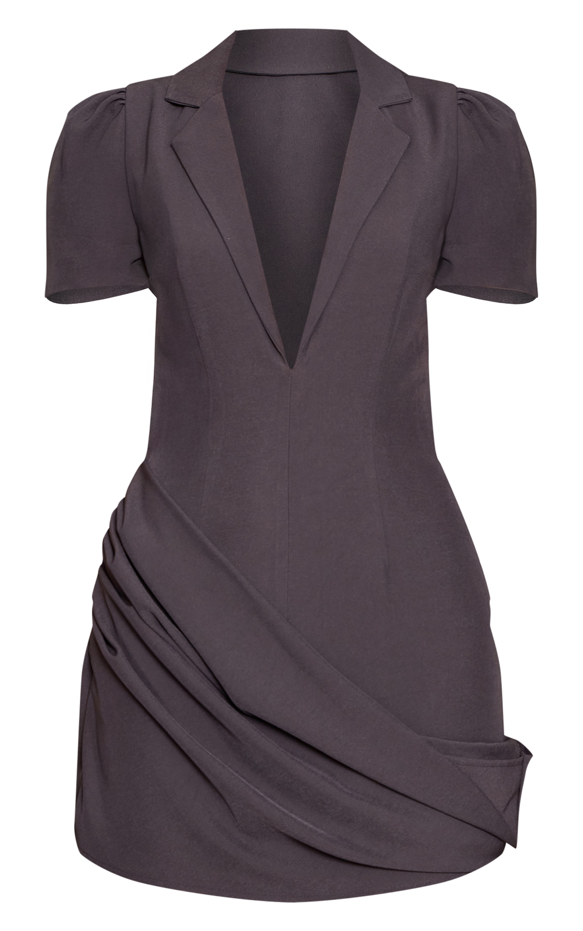 Charcoal Short Sleeve Drape Detail Blazer Dress image 5