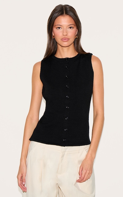 Black Button Through Sleeveless Top