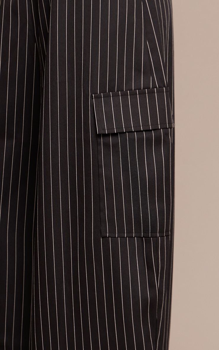 Black Pinstripe Woven Wide Leg Cargos  image 4