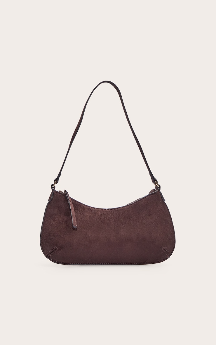 Chocolate Faux Suede Baguette Shoulder Bag image 1