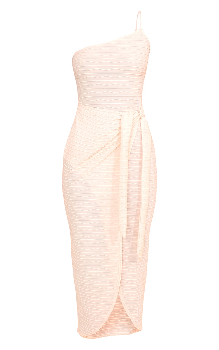 Blush Textured Strappy One Shoulder Wrap Midi Dress image 5
