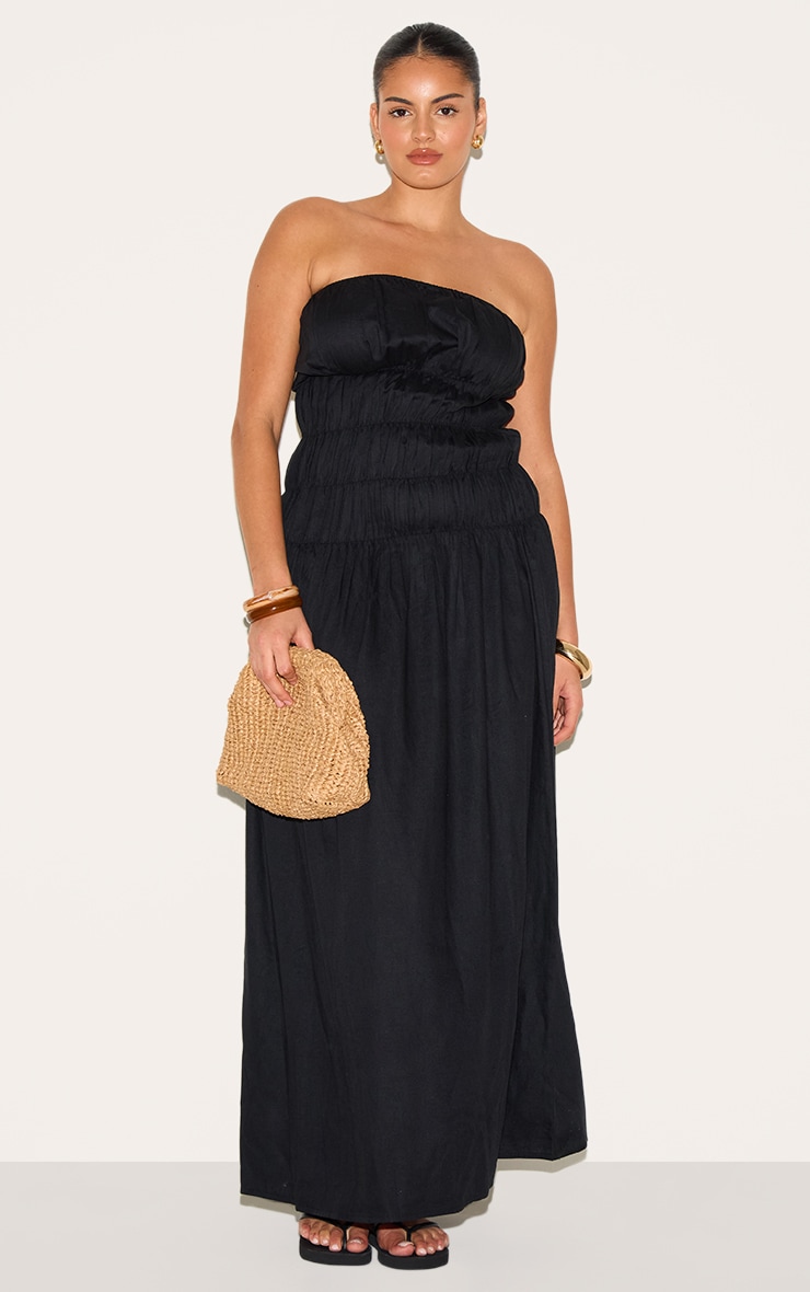 Plus Black Bandeau Ruched Detail Maxi Dress image 1
