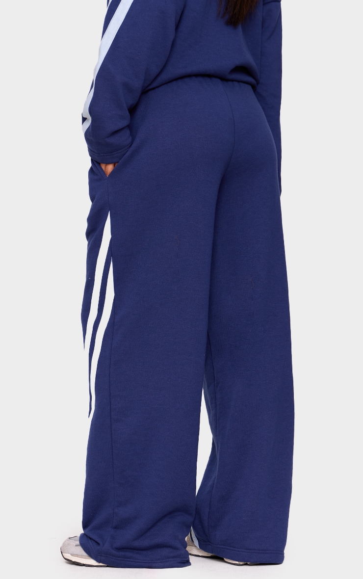 Navy Contrast Striped Wide Leg Sweatpants image 3