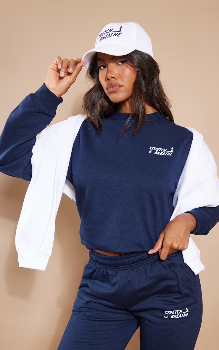 Navy Stretch And Breathe Print Oversized Sweatshirt