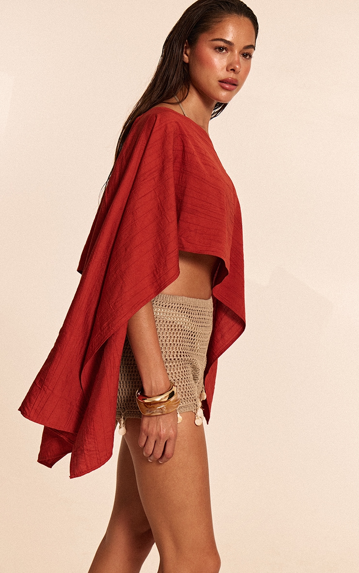 Rust Linen Look Long Sleeve Beach Top image 4
