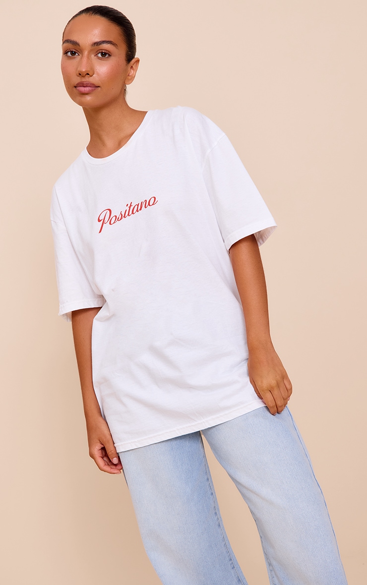White Positano Graphic Oversized T-shirt image 2