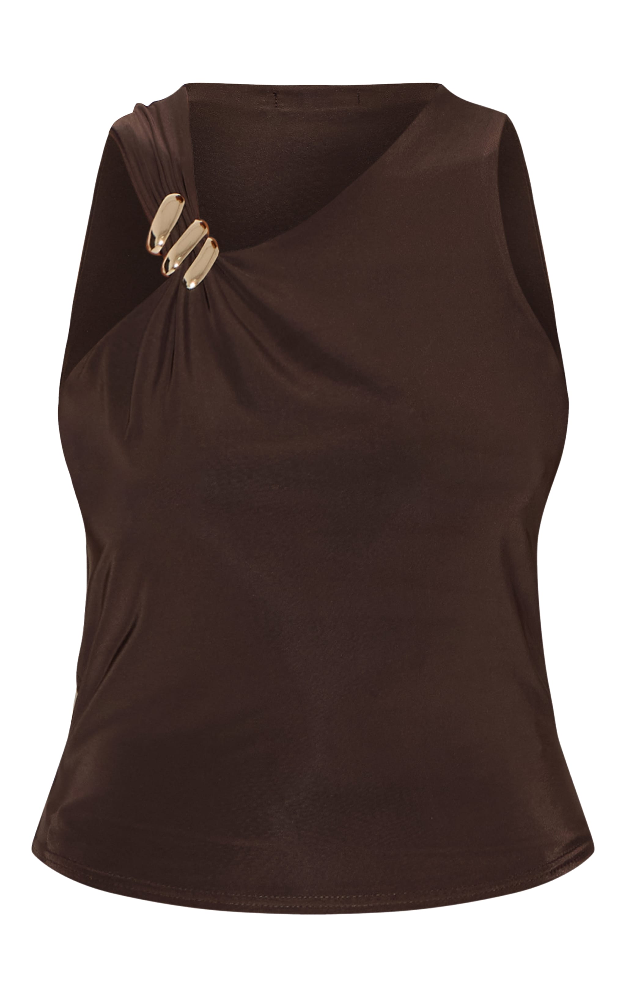 Chocolate Double Layer Slinky Trim Detail Long Vest Top image 5