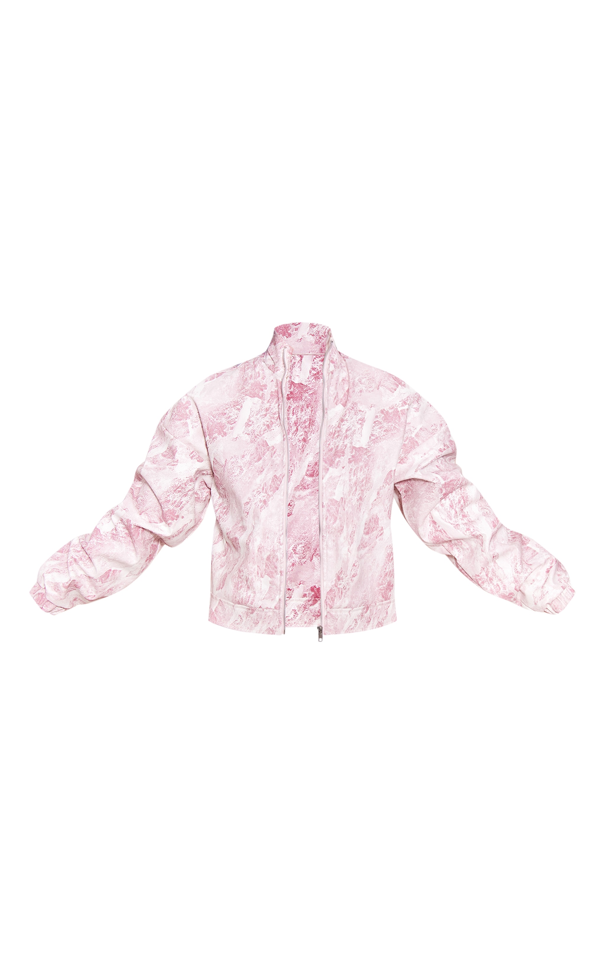 Pink Printed Textured Faux Leather Oversized Bomber Jacket image 5