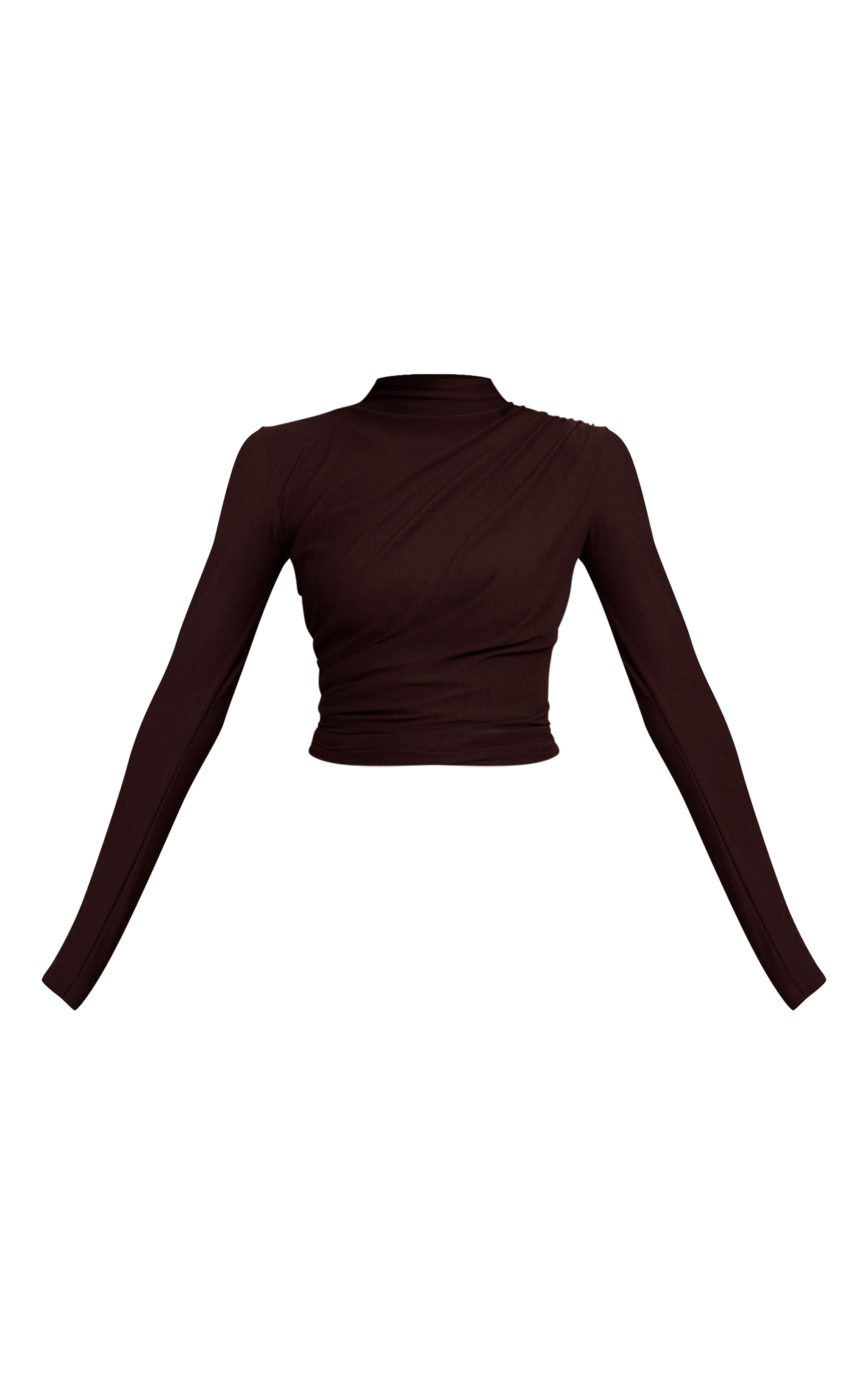 Dark Chocolate Soft Touch High Neck Ruched Detail Long Sleeve Top  image 5