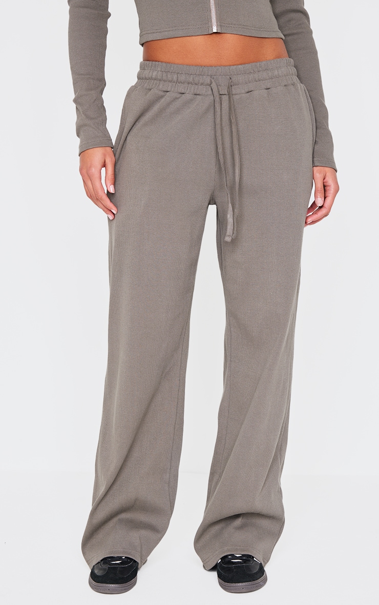 Charcoal Ribbed Low Rise Wide Leg Pants image 2
