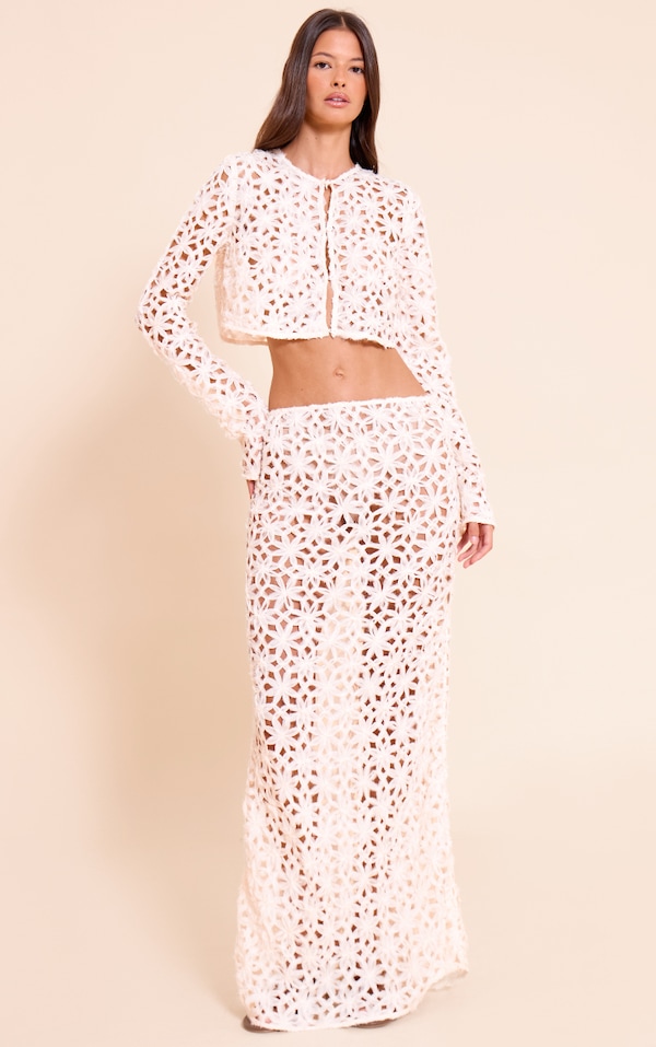 Natural Textured Floral Maxi Skirt