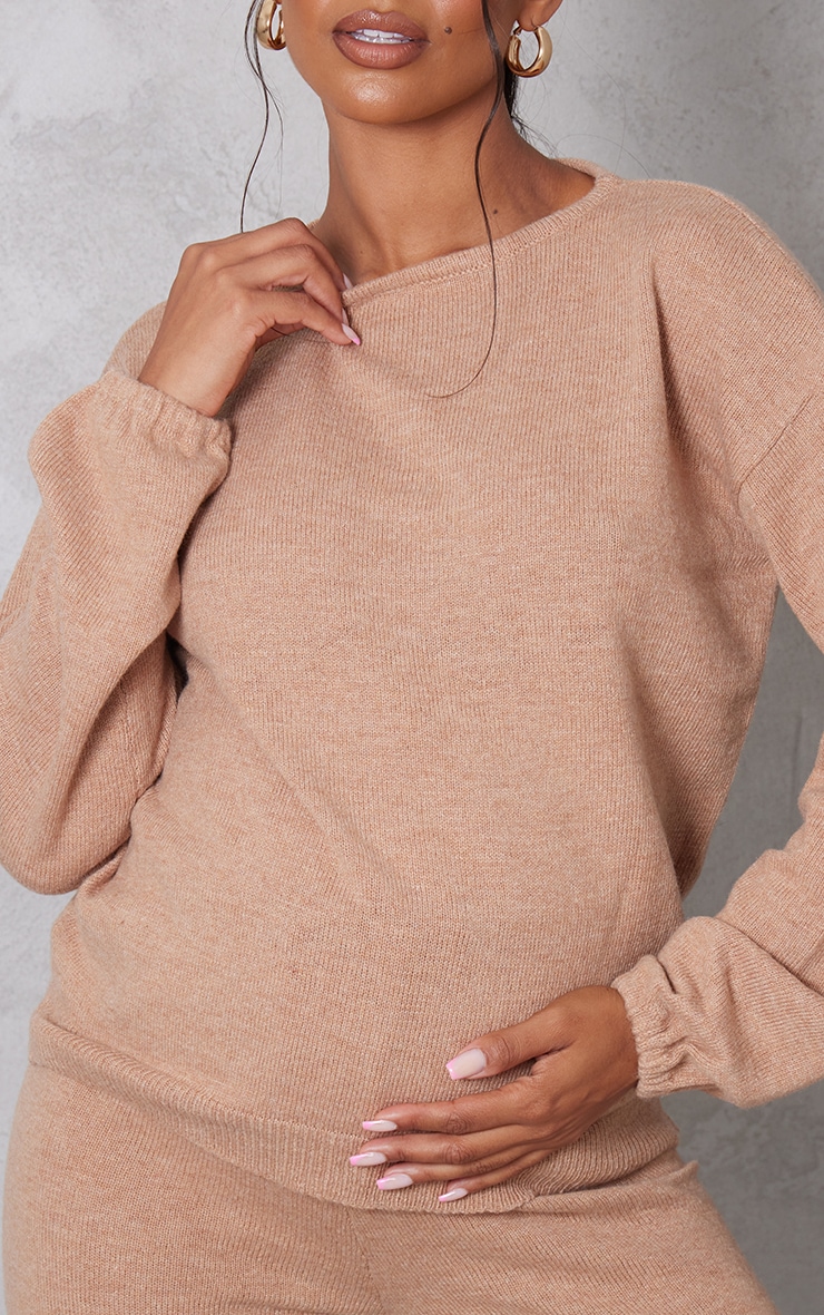 Maternity Camel Oversized Knitted Jumper image 4