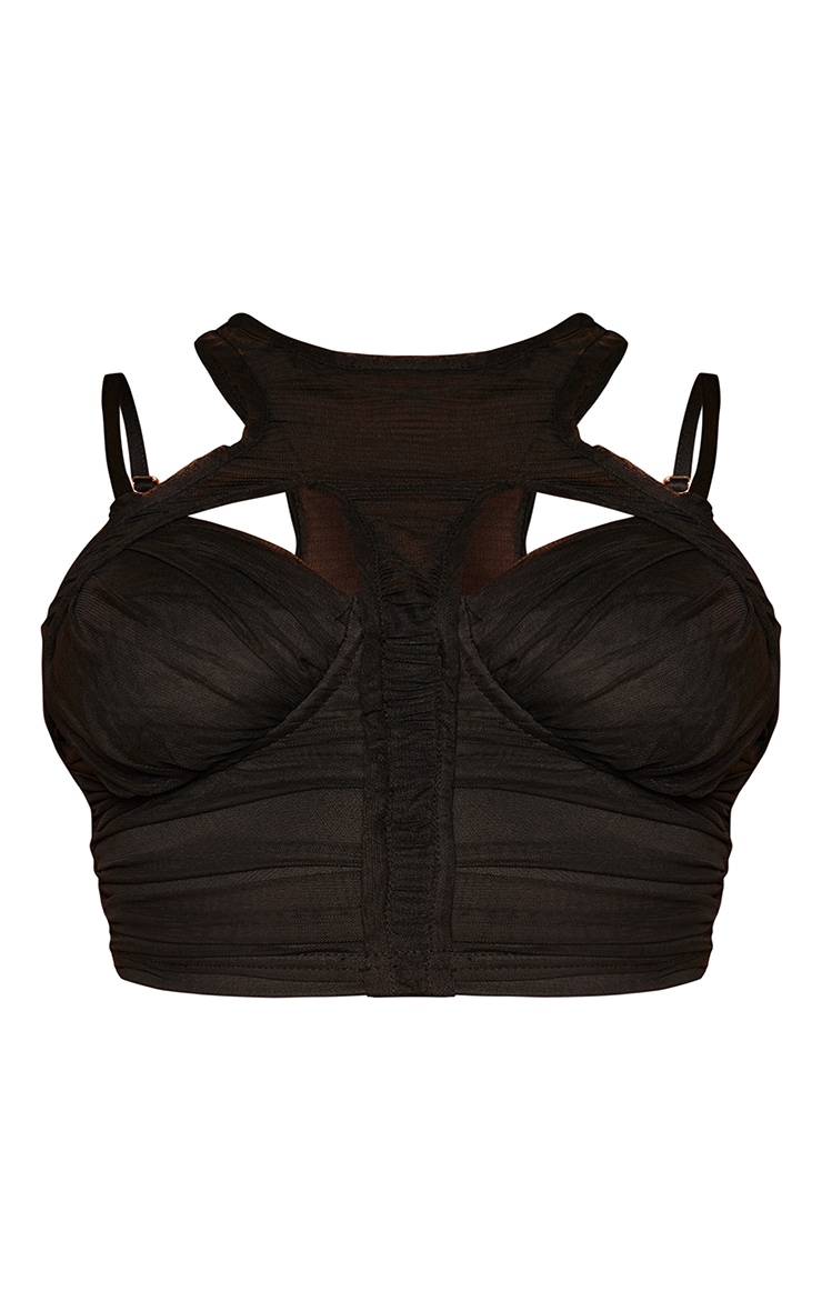 Black Layered Mesh Cut Out Crop Top image 5