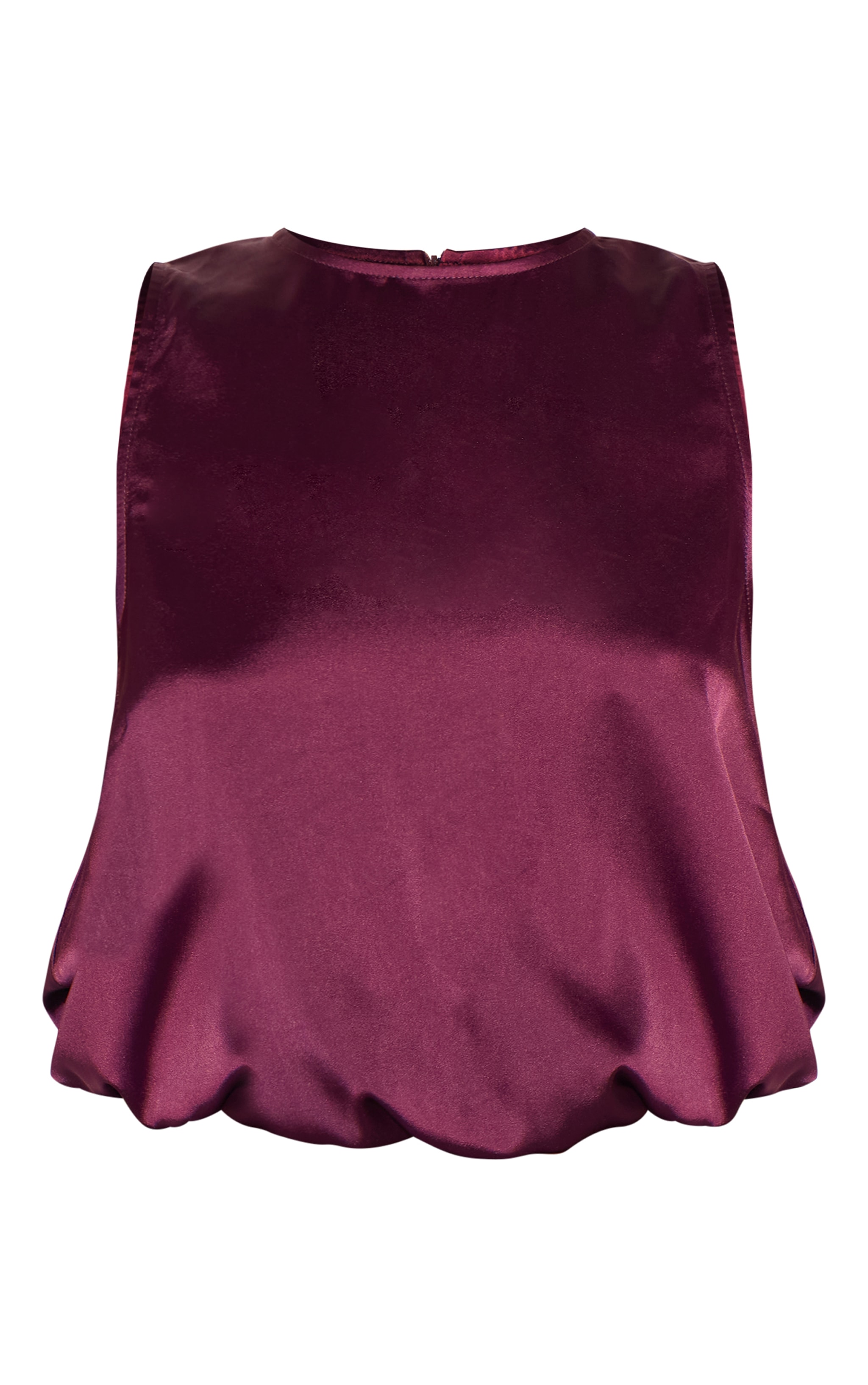 Wine Satin Bubble Hem Top image 5
