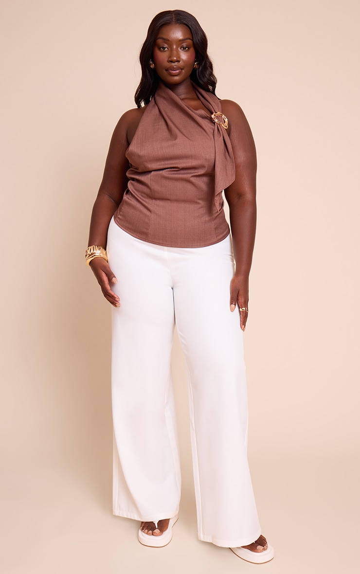 Plus Brown Woven Trim Wrap Scarf Detail Longline Top image 3