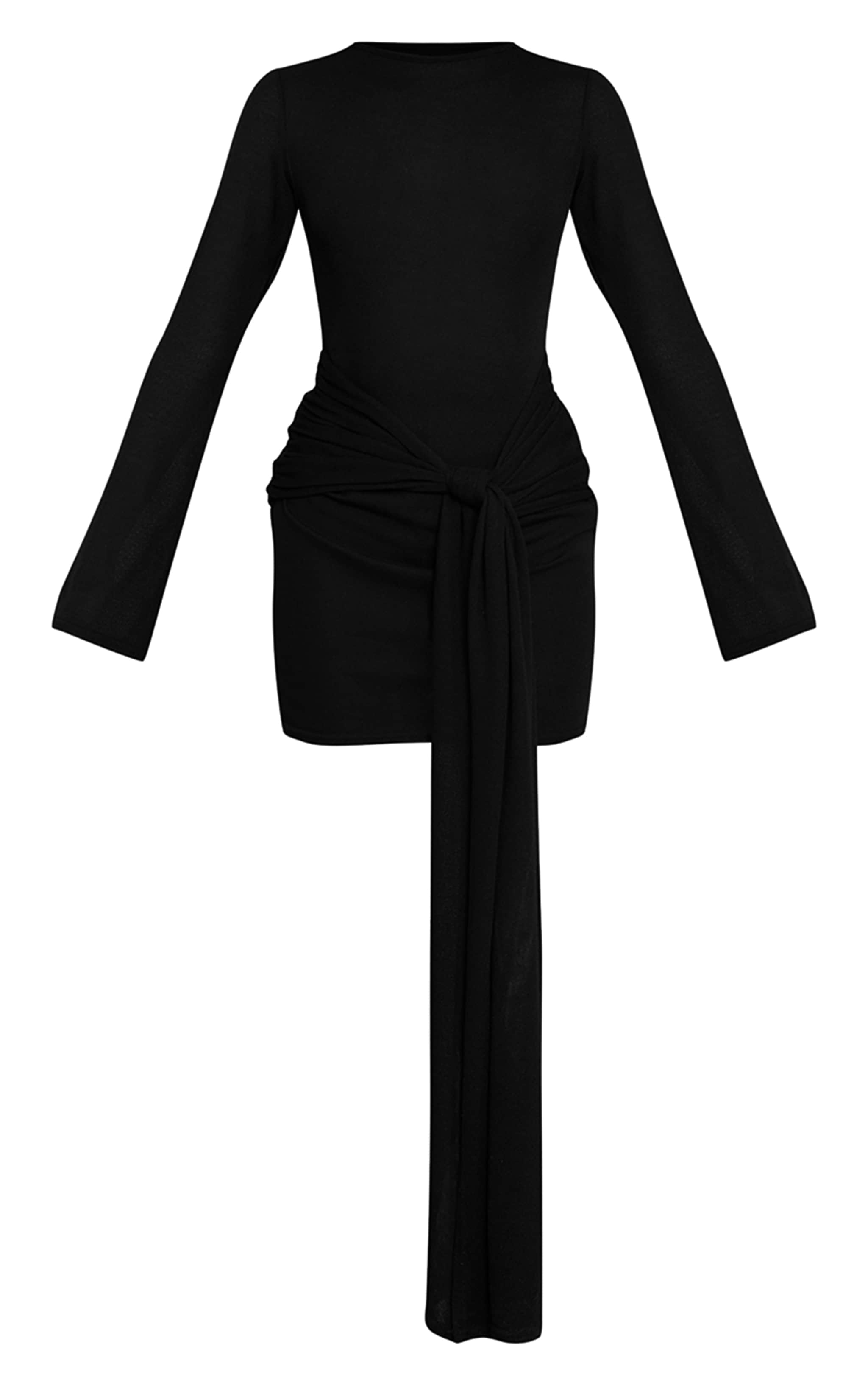 Black Textured Jersey Wrap Waist Bodycon Dress image 5