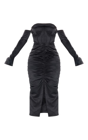 30038 Black Draped Satin Dress