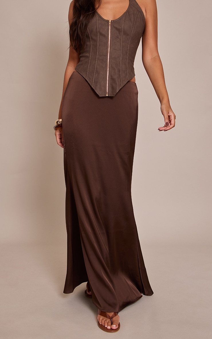 Dark Chocolate Satin Floaty Maxi Skirt image 2