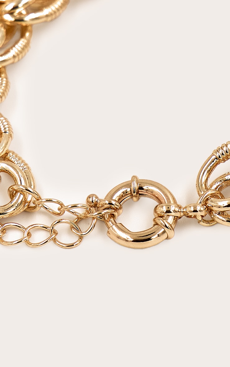 Gold Double link Textured Chain Bracelet image 3