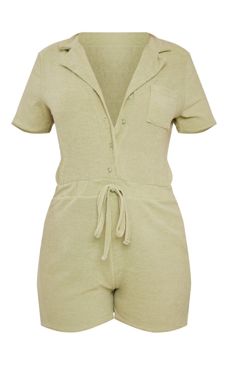 Sage Toweling Pocket Detail Collared Short Sleeve Playsuit image 5