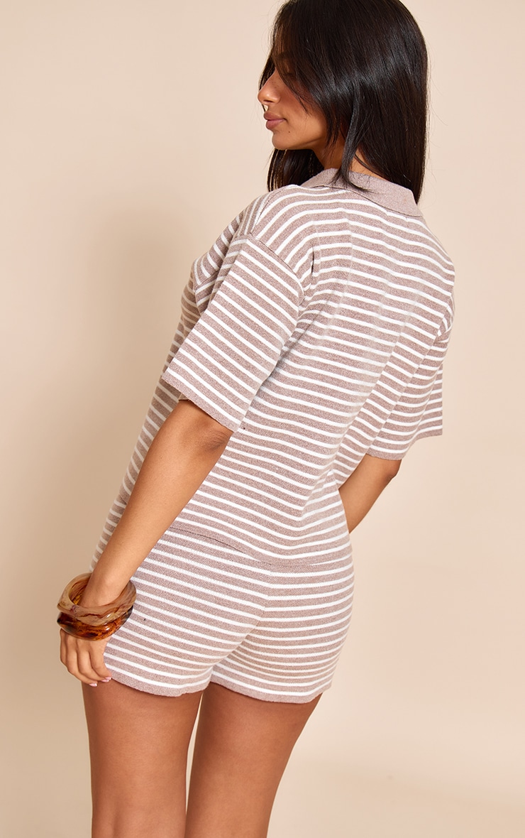 Petite Taupe Stripe Knitted Fitted Shorts image 3