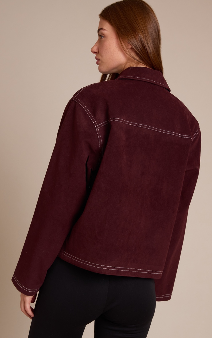 Burgundy Pocket Detail Faux Suede Jacket image 2
