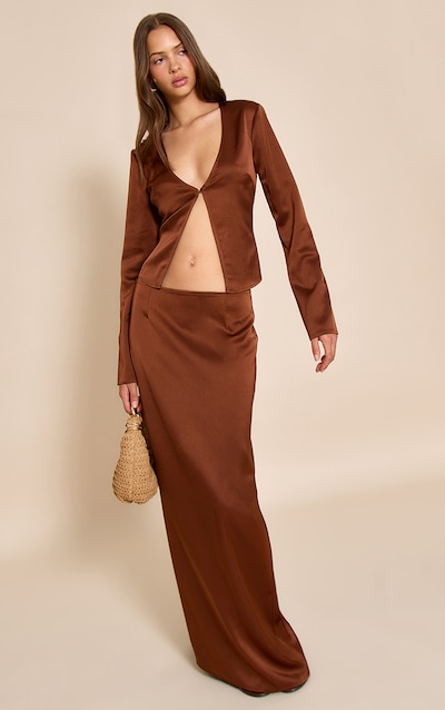 Chocolate Satin Low Rise Floaty Maxi Skirt