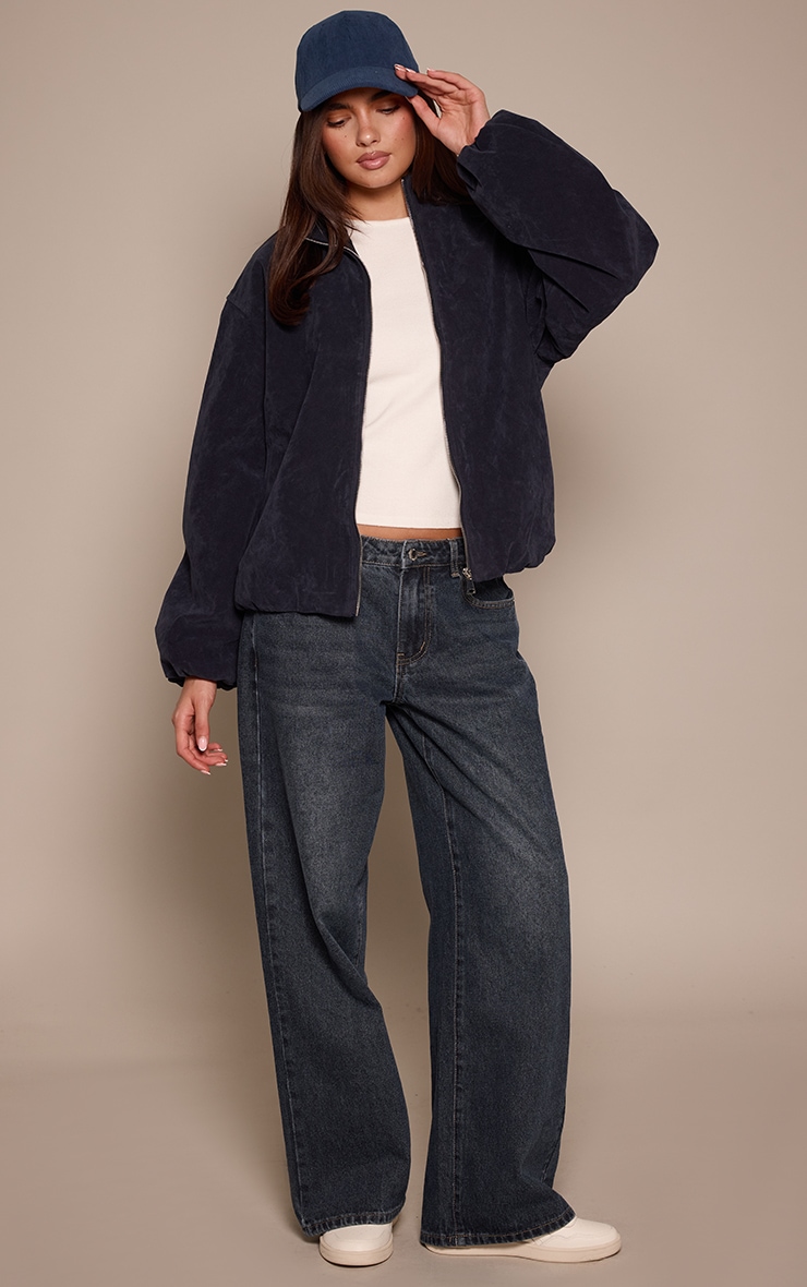 Navy Suede Bomber Jacket image 3