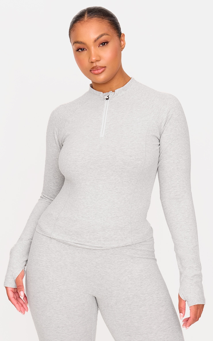 Ash Grey Sculpt Quarter Zip Gym Top image 6