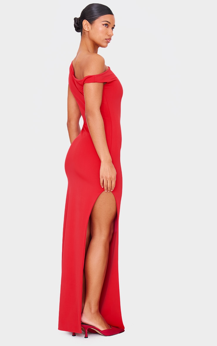 Red Matte Sculpt Asymmetric Neck Maxi Dress image 2