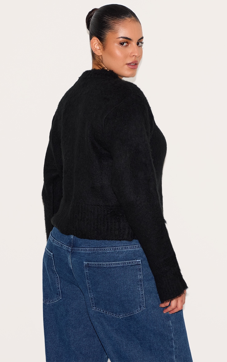 Plus Black Eyelash Knitted Cardigan image 2