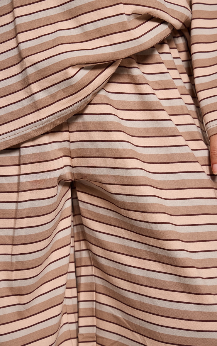Plus Light Brown Striped Wide Leg Drawstring Trousers image 4
