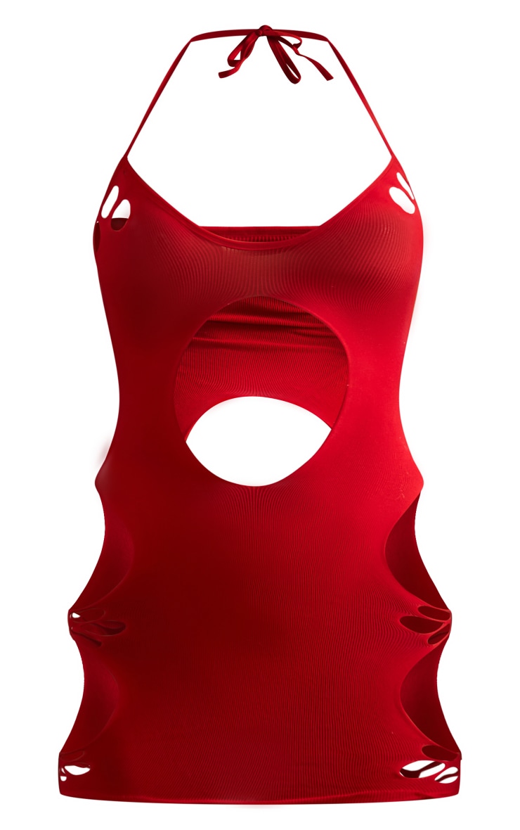 Red Sheer Halterneck Cut Out Slip Dress image 1