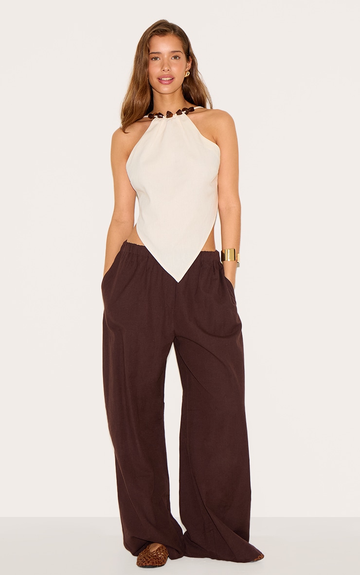Cream Beaded Pointed Hem Long Top image 3