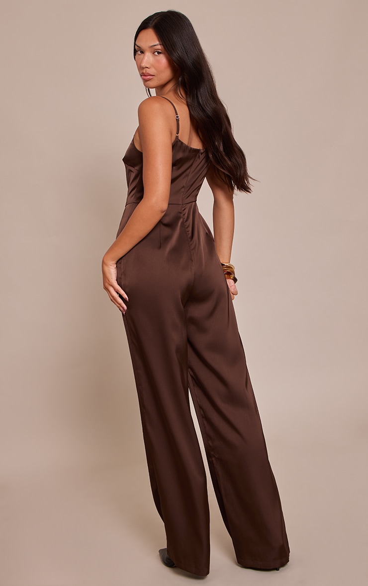 Chocolate Satin Scoop Neck Straight Leg Jumpsuit image 2
