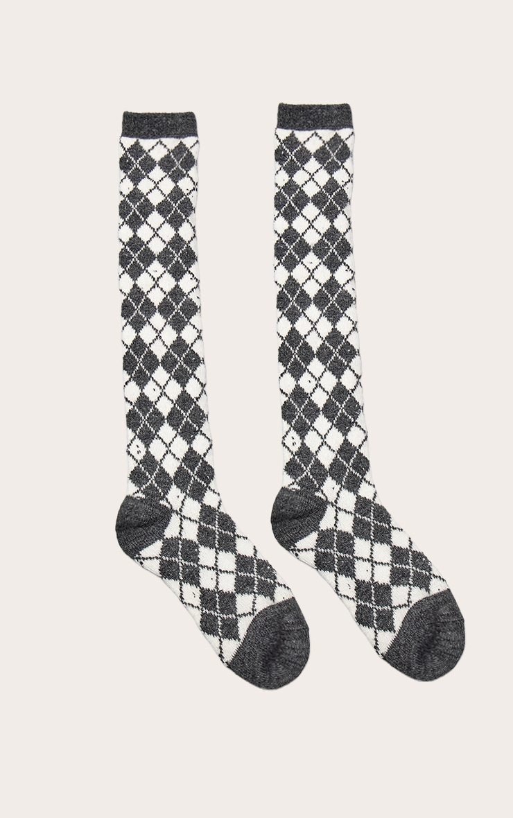 Charcoal Argyle Knitted Over The Knee Socks image 2