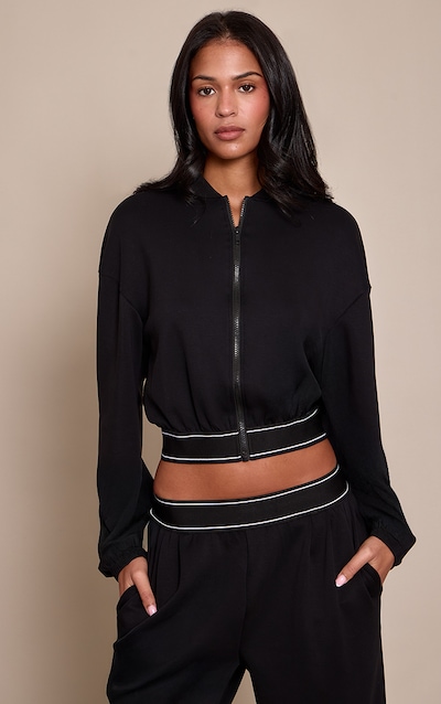 Tall PLT Black Soft Touch Elasticated Waist Bomber Jacket