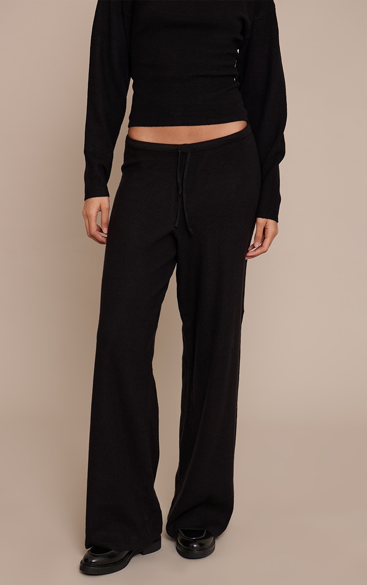 Tall Black Knitted Drawstring Trousers  image 2