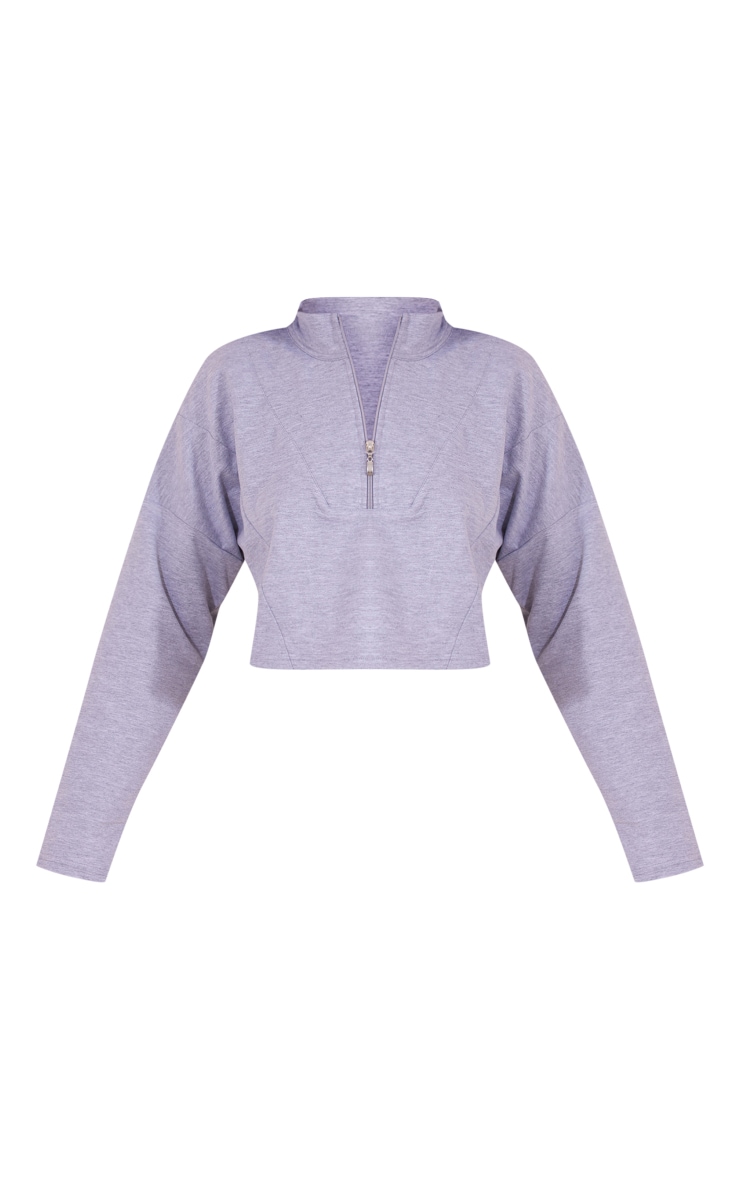 Ash Grey Loopback Half Zip Raw Edge Hem Sweatshirt image 5