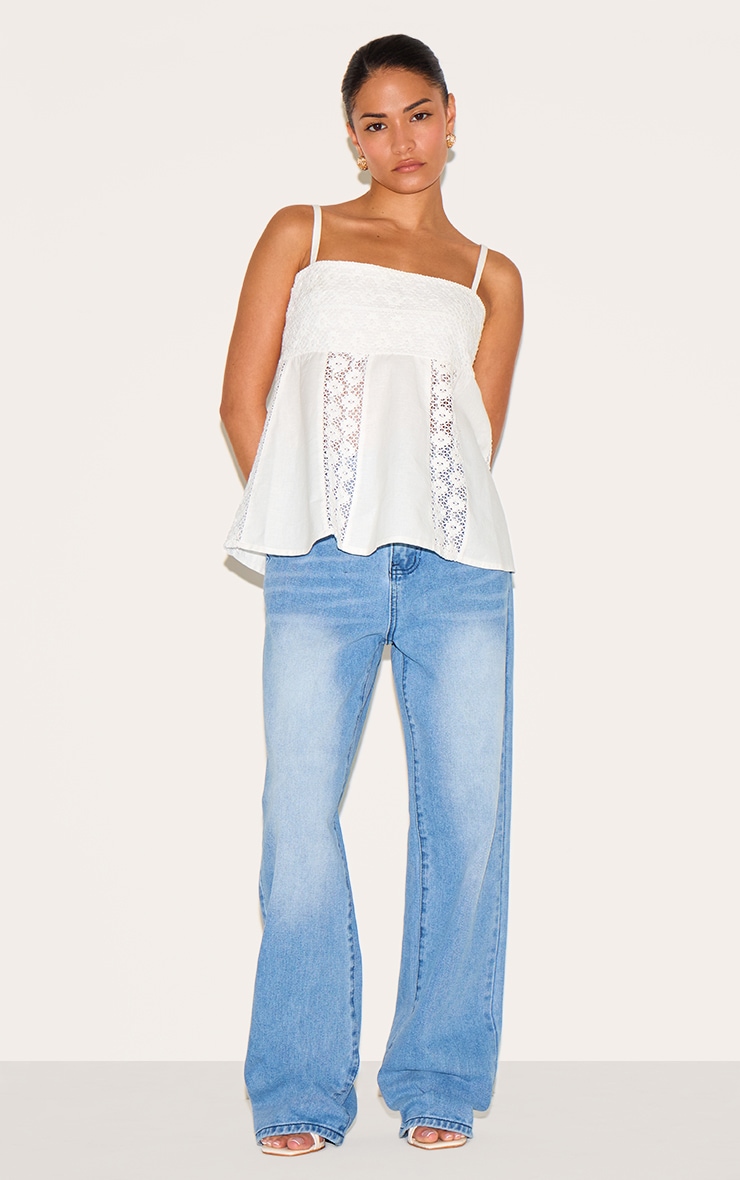 Petite Blue Denim Mid Rise Invisible Waistband Wide Leg Jeans image 1