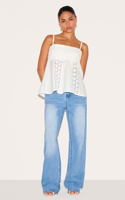 Petite Blue Denim Mid Rise Invisible Waistband Wide Leg Jeans