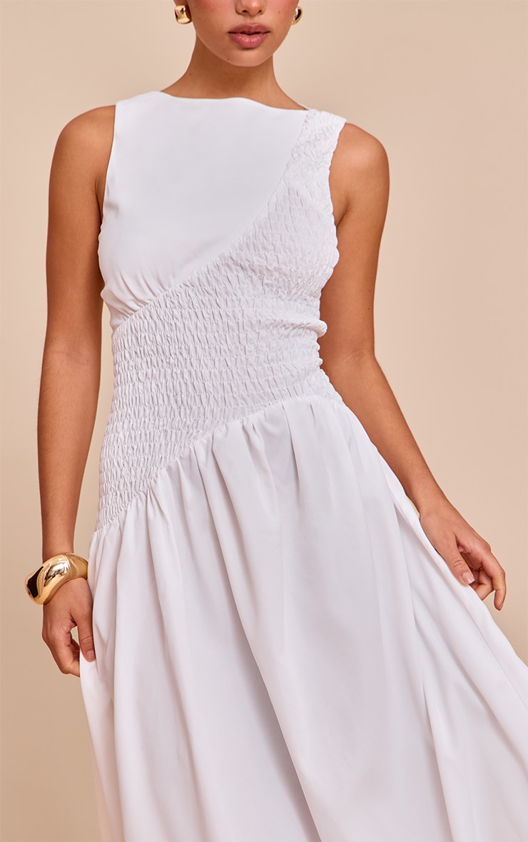White Shirred Detail Sleeveless Maxi Dress image 4