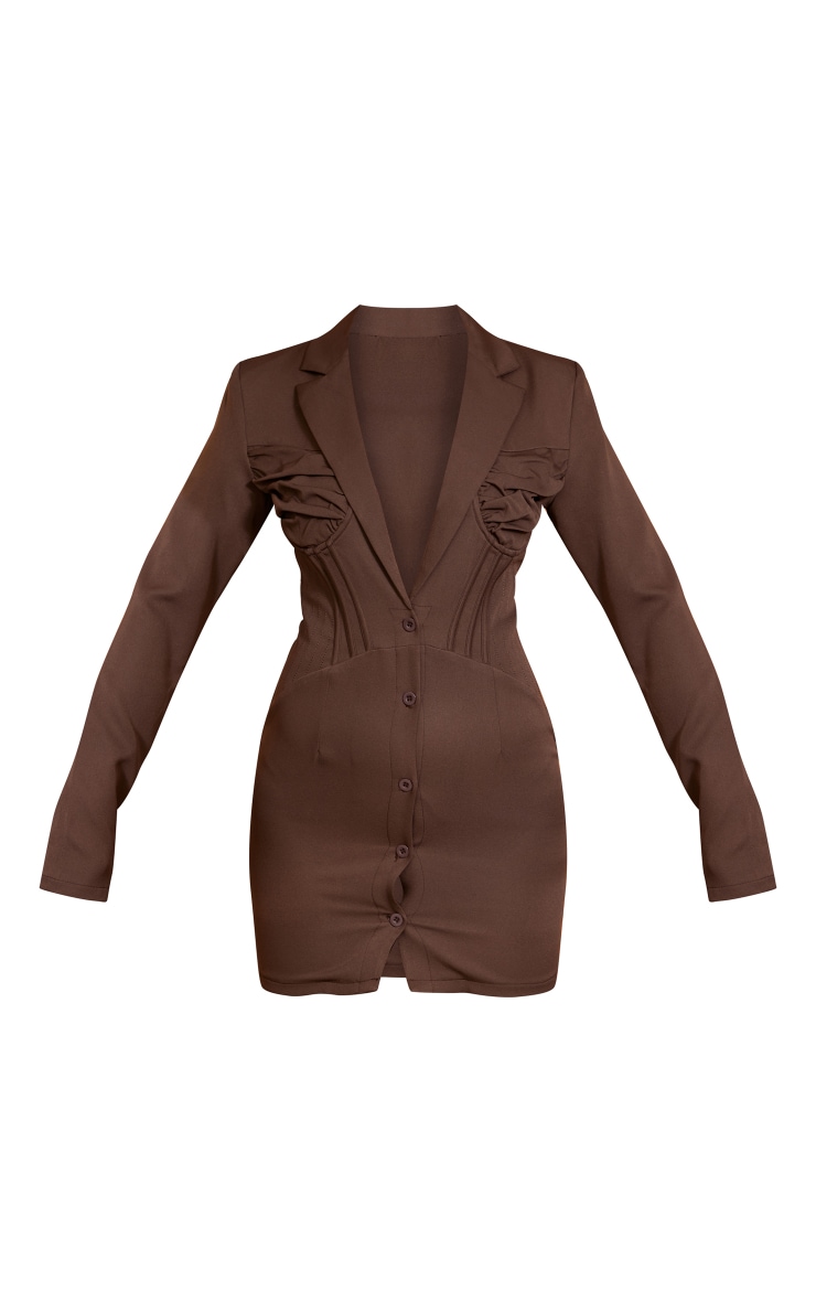 Brown Ruched Cup Detail Corset Blazer Dress image 5