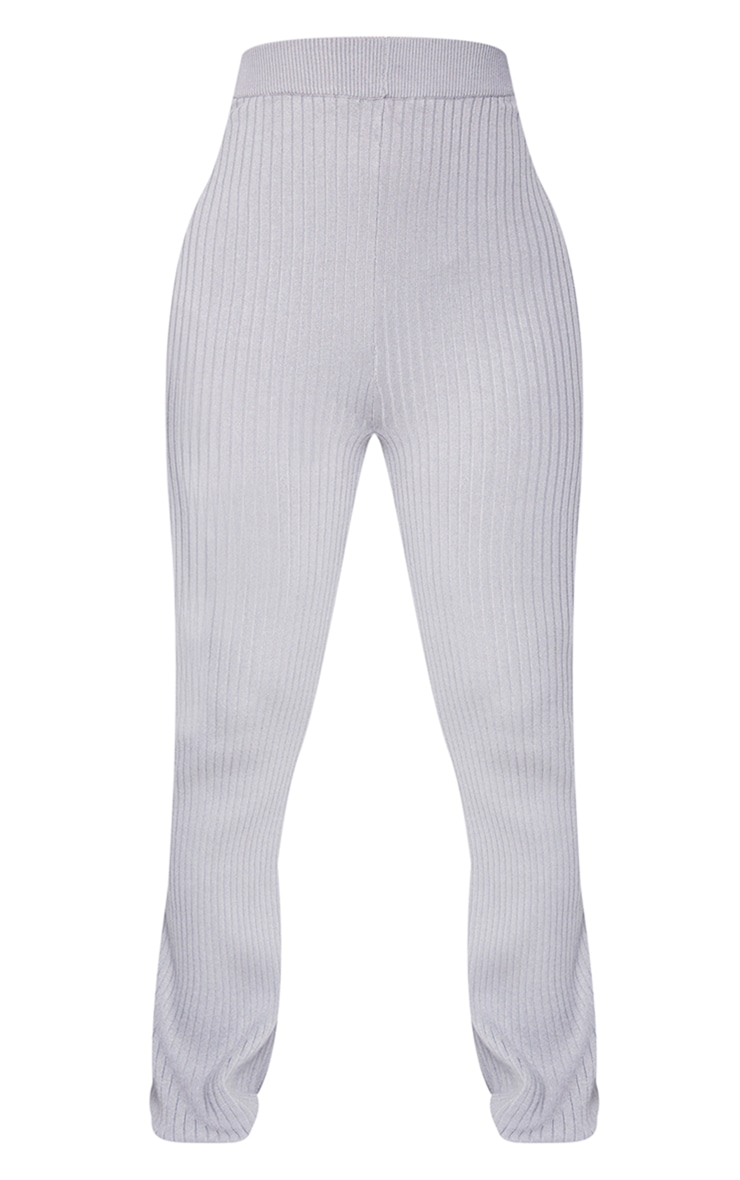 Petite Grey Rib Flared Pants image 5