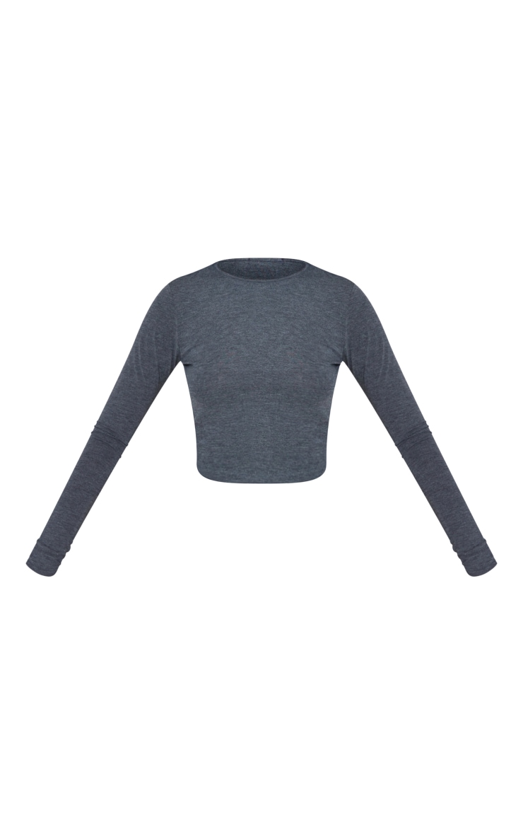 Tall Charcoal Long Sleeve Basic Crop Top image 5