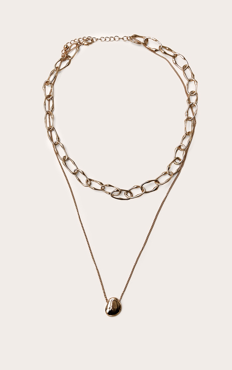 Gold Smooth Layered Circular Pendant Necklace image 2