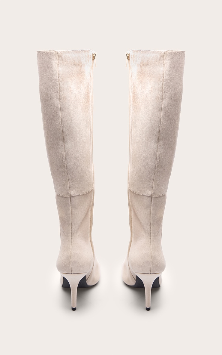 Stone Suede Heeled Knee High Boot image 4