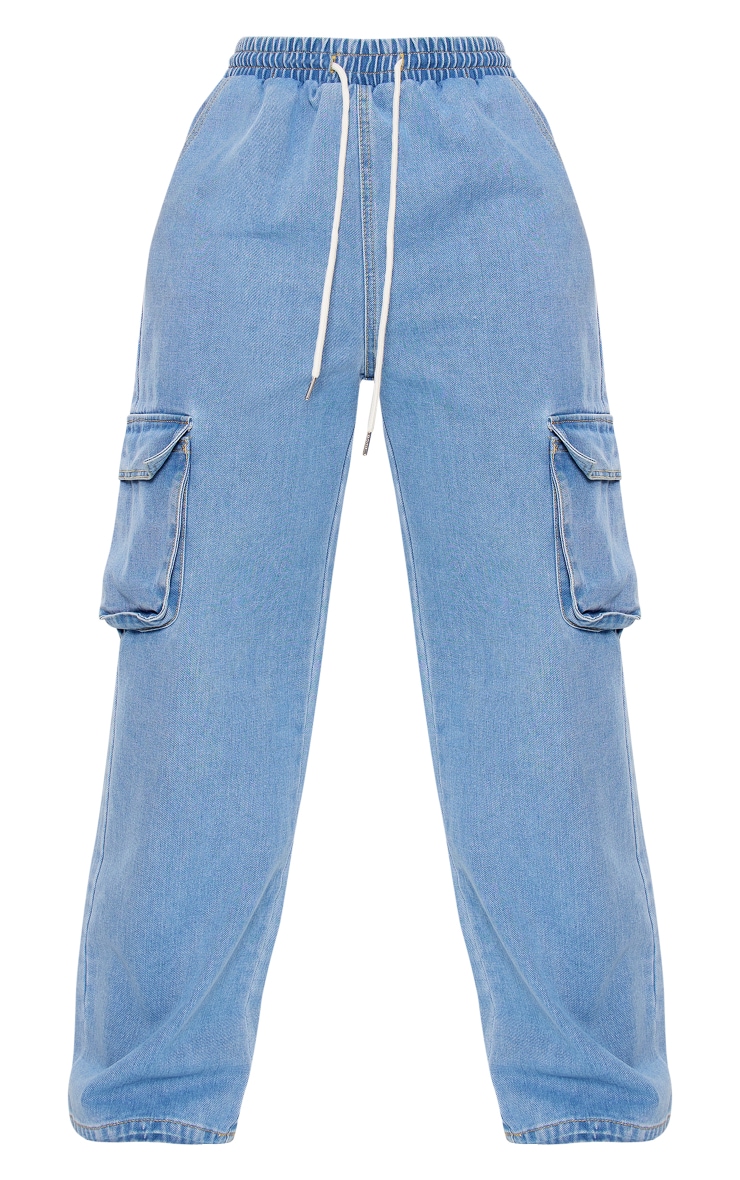 Shape Jean large bleu clair style utilitaire à taille élastique image 5